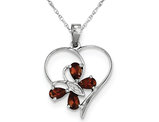 Sterling Silver Garnet Butterfly Heart Pendant Necklace 9/10 Carat (ctw) with Chain